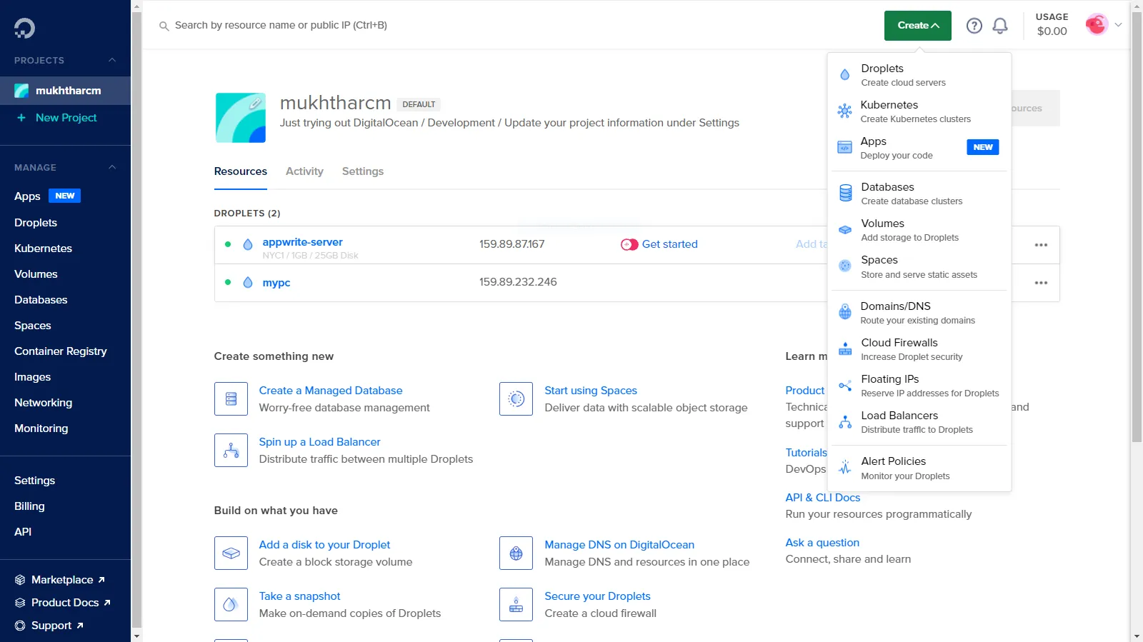 Create a new droplet