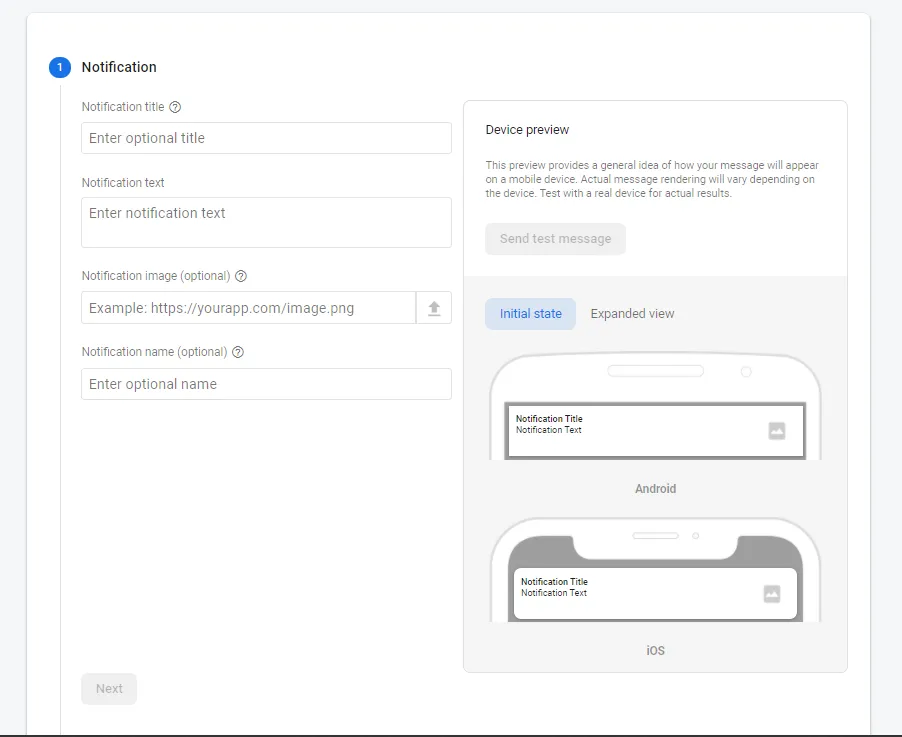New Notification Dialog